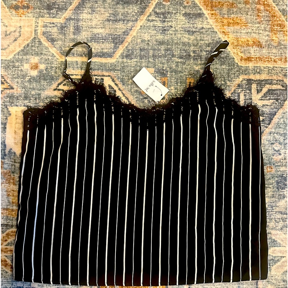 Willow and Root black pin stripe lace tank